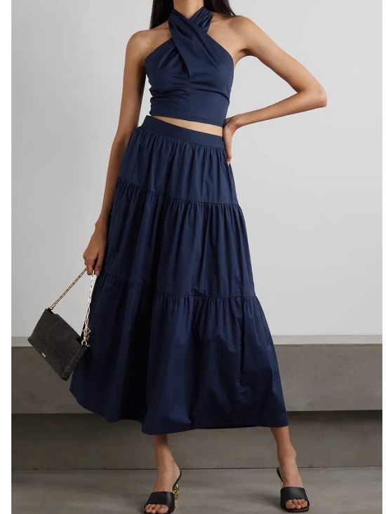STAUD Dresses & Skirts - Staud Tiered Navy Cotton Poplin Maxi Skirt